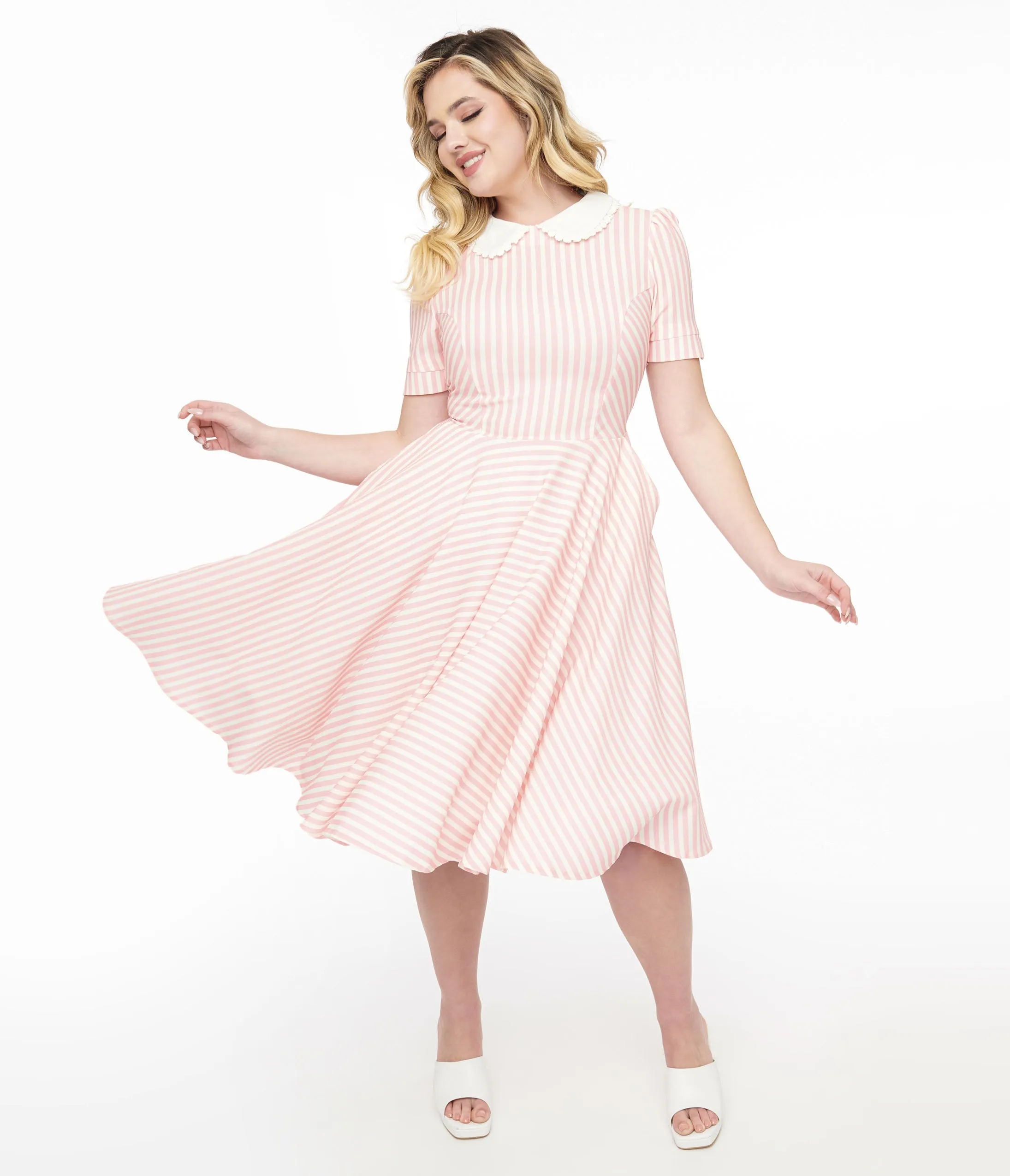 1950s Pink & White Striped Brielle Swing Dress