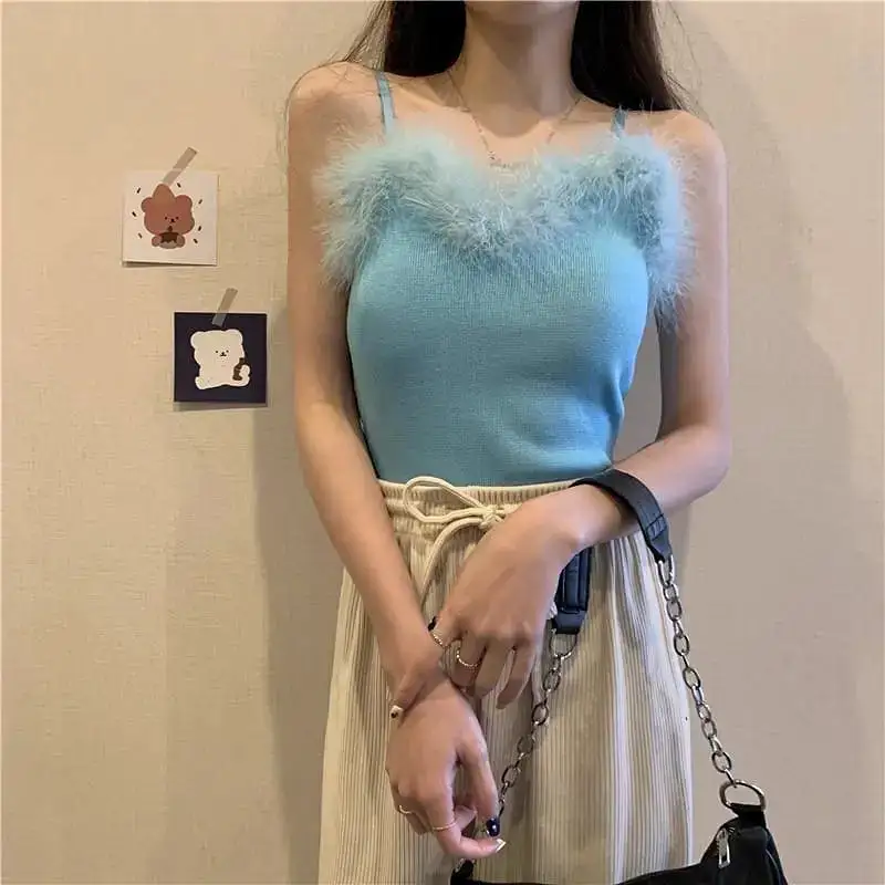 90s-Princess Feather Pastel Kawaii Aesthetic Knit Top MK18534