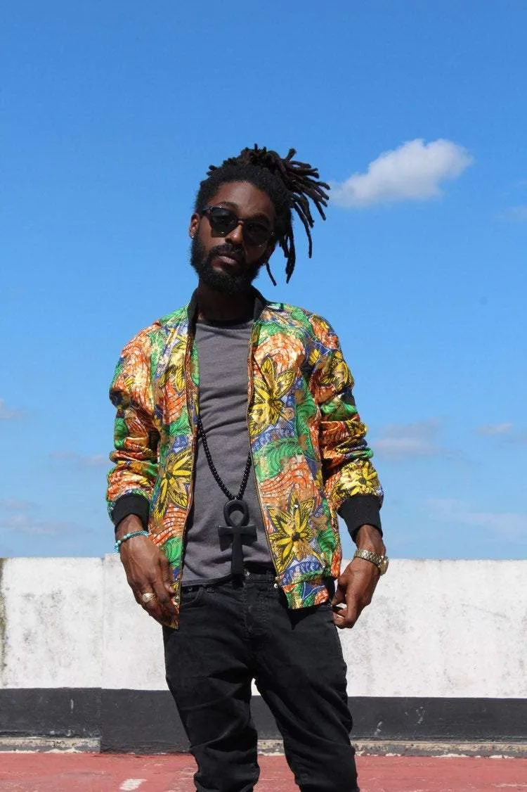 African Clothing - Festival Bomber Jacket in Gold Print