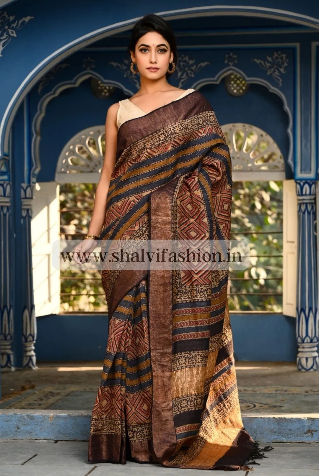 Appealing Bagru Print Tussar Silk Saree (TSS03)