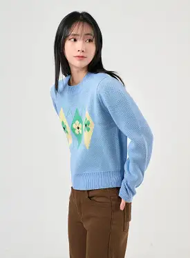 Argyle Pattern Crew Neck Sweater OF405