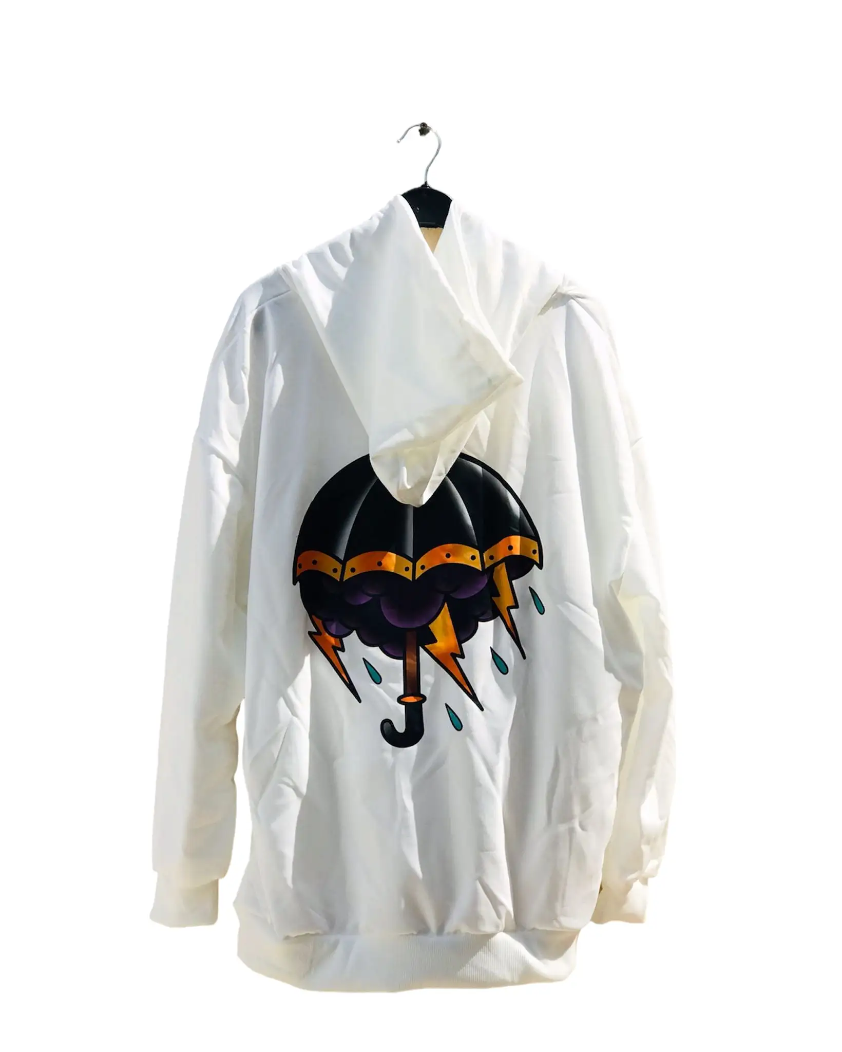 Back Printed Chest Cut Pullover White Hoodie S4732448