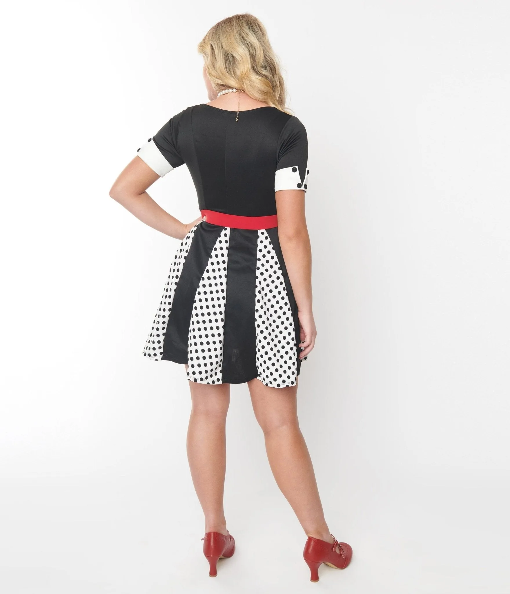 Black & White Polka Dot Godet Dress