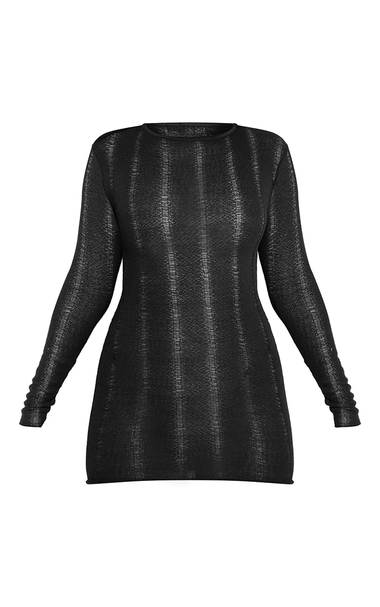 Black Backless Long Sleeve Bodycon Dress