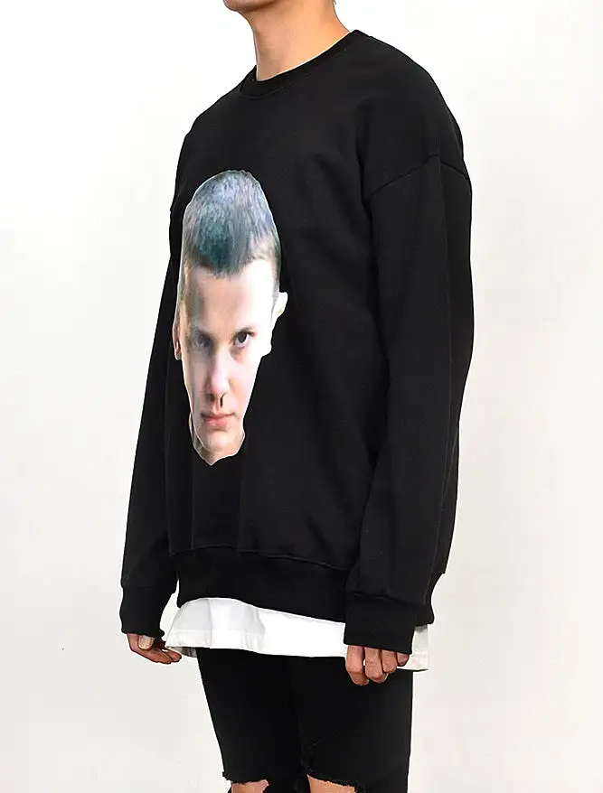 Black Face Graphic Casual Long Sleeve Sweatshirts Mens Tops Crewneck Tops Loose Fit Made in Korean Fashion Kpop Style