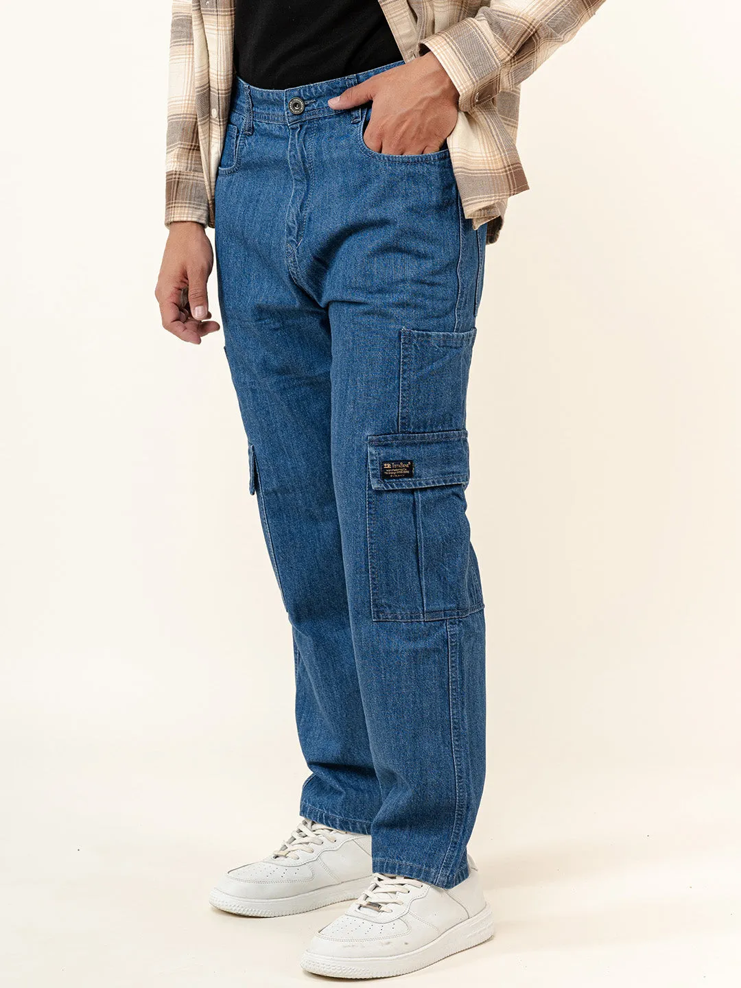 Blue Cargo Baggy Fit Denim Jeans