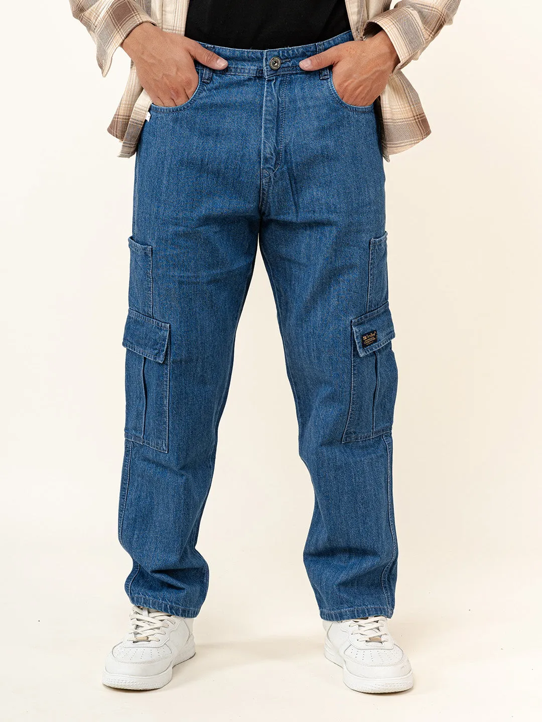 Blue Cargo Baggy Fit Denim Jeans