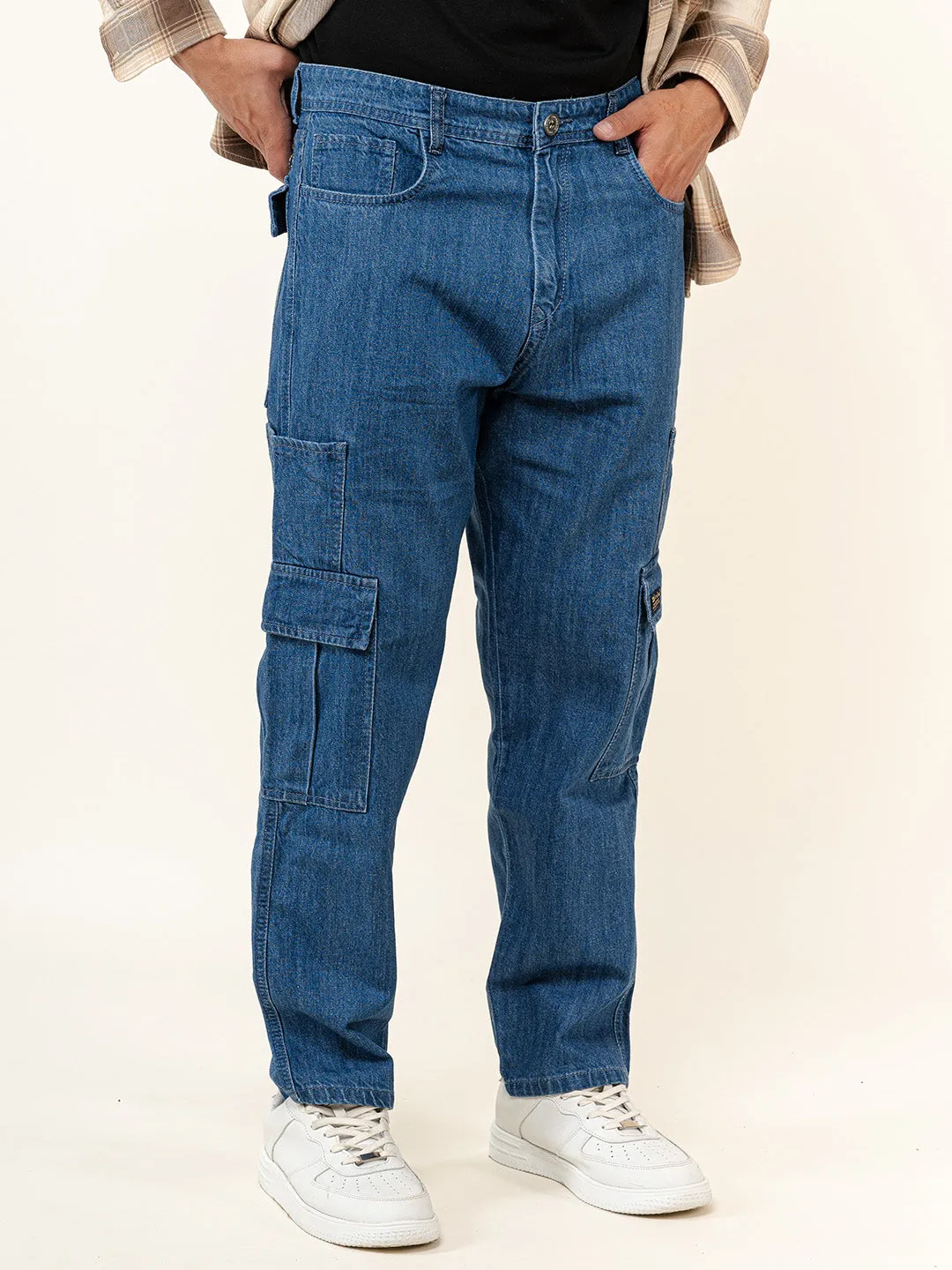 Blue Cargo Baggy Fit Denim Jeans