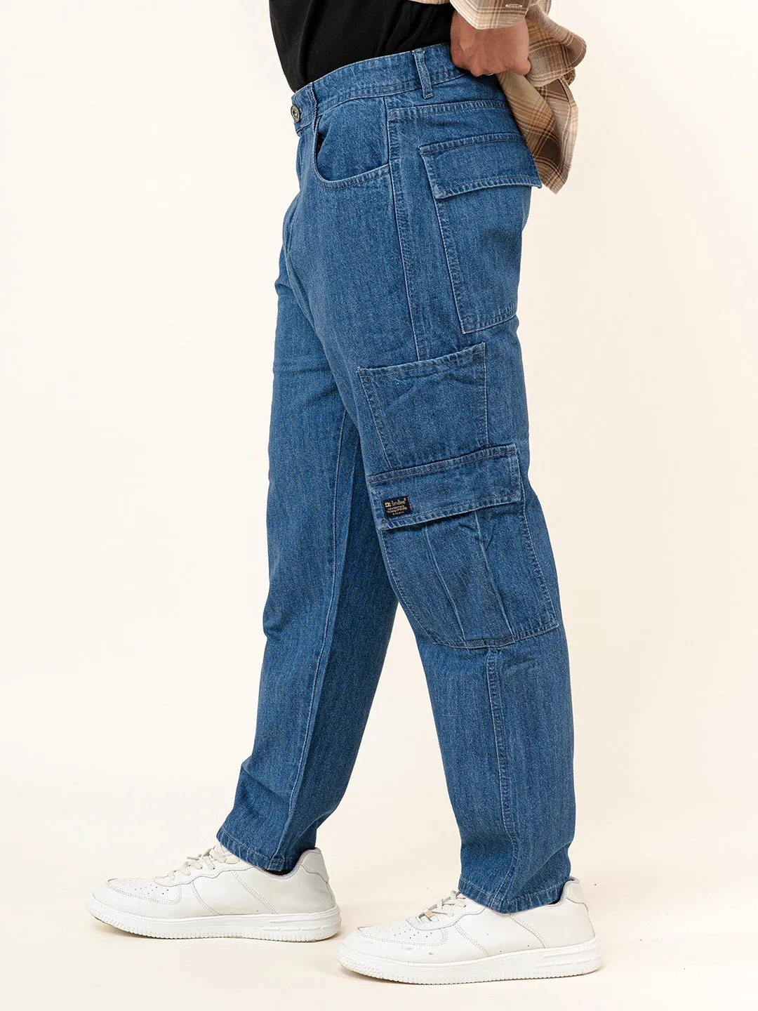 Blue Cargo Baggy Fit Denim Jeans