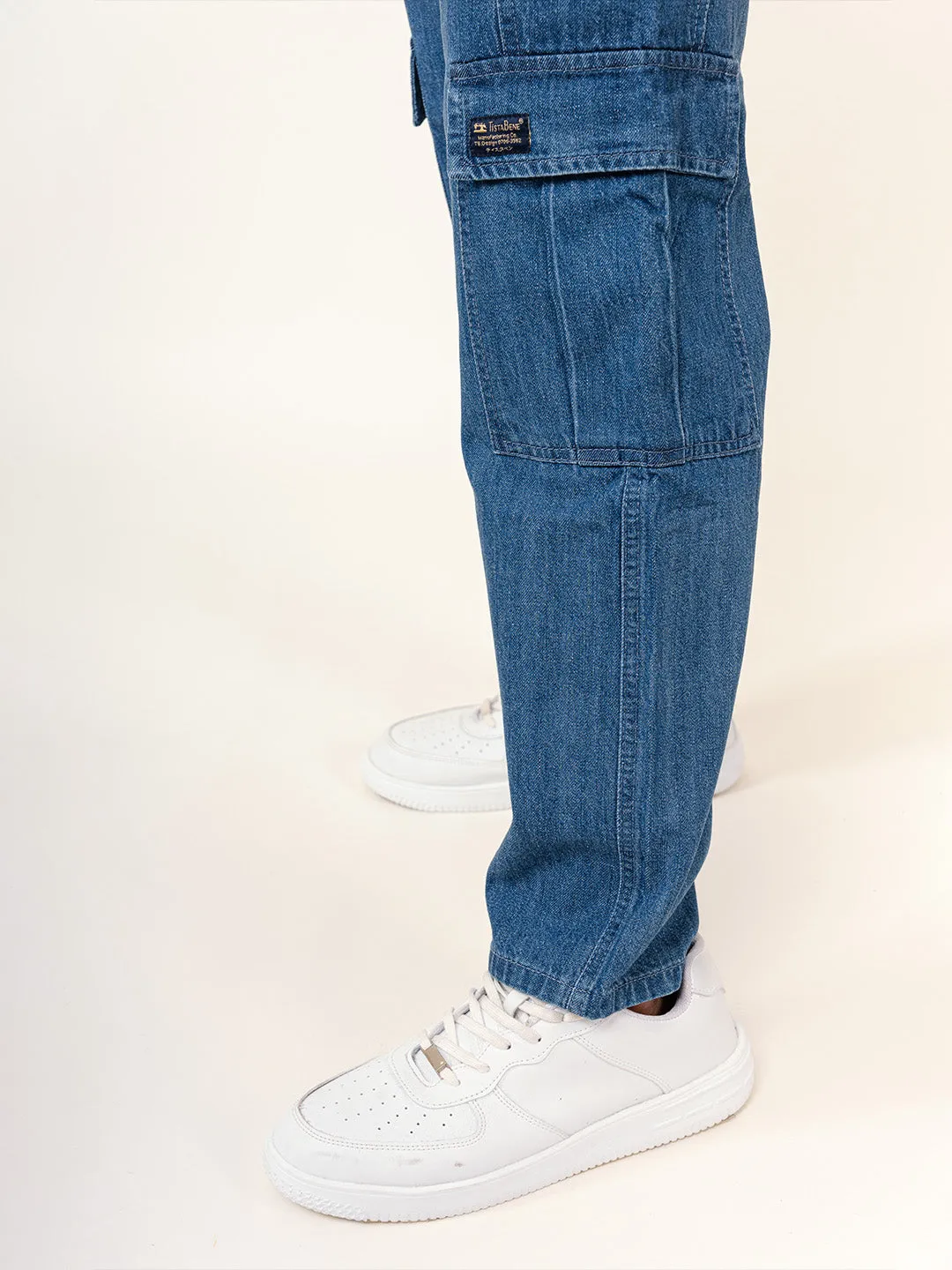 Blue Cargo Baggy Fit Denim Jeans