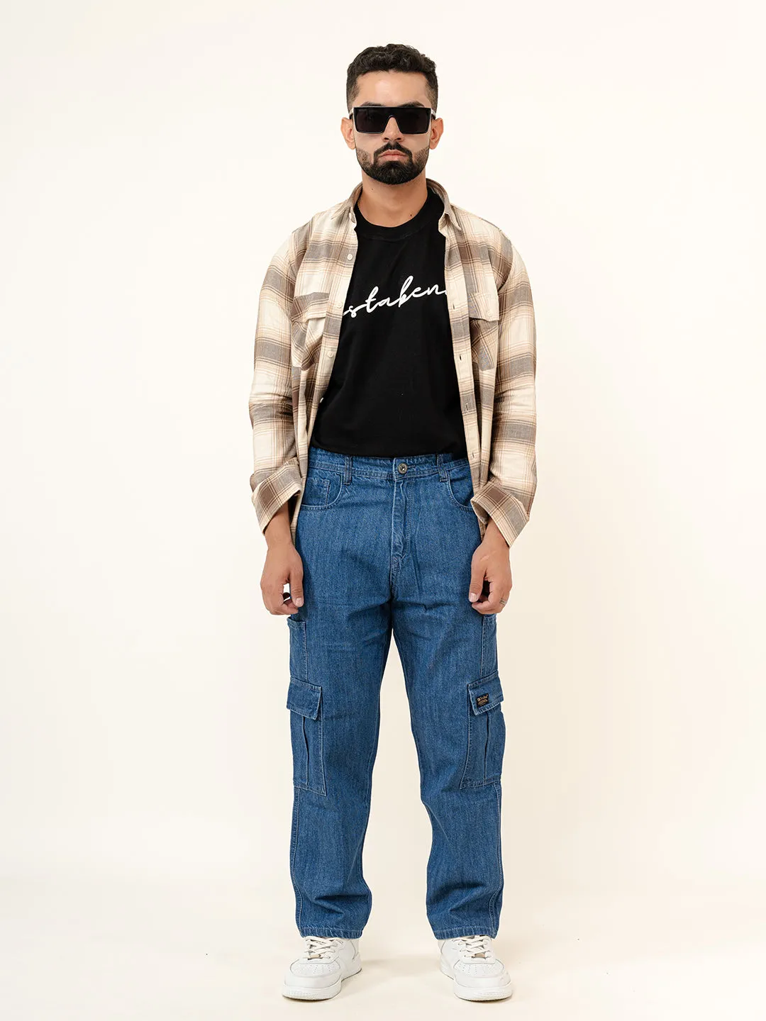 Blue Cargo Baggy Fit Denim Jeans