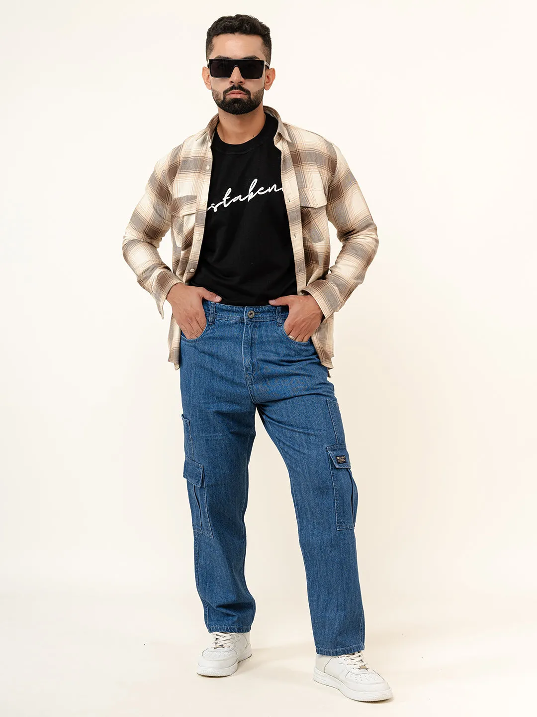 Blue Cargo Baggy Fit Denim Jeans