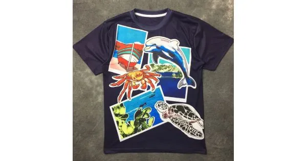 Blue Dolphin Crab Turtle Ocean Round Neck Short Sleeves Funky Mens T-Shirt