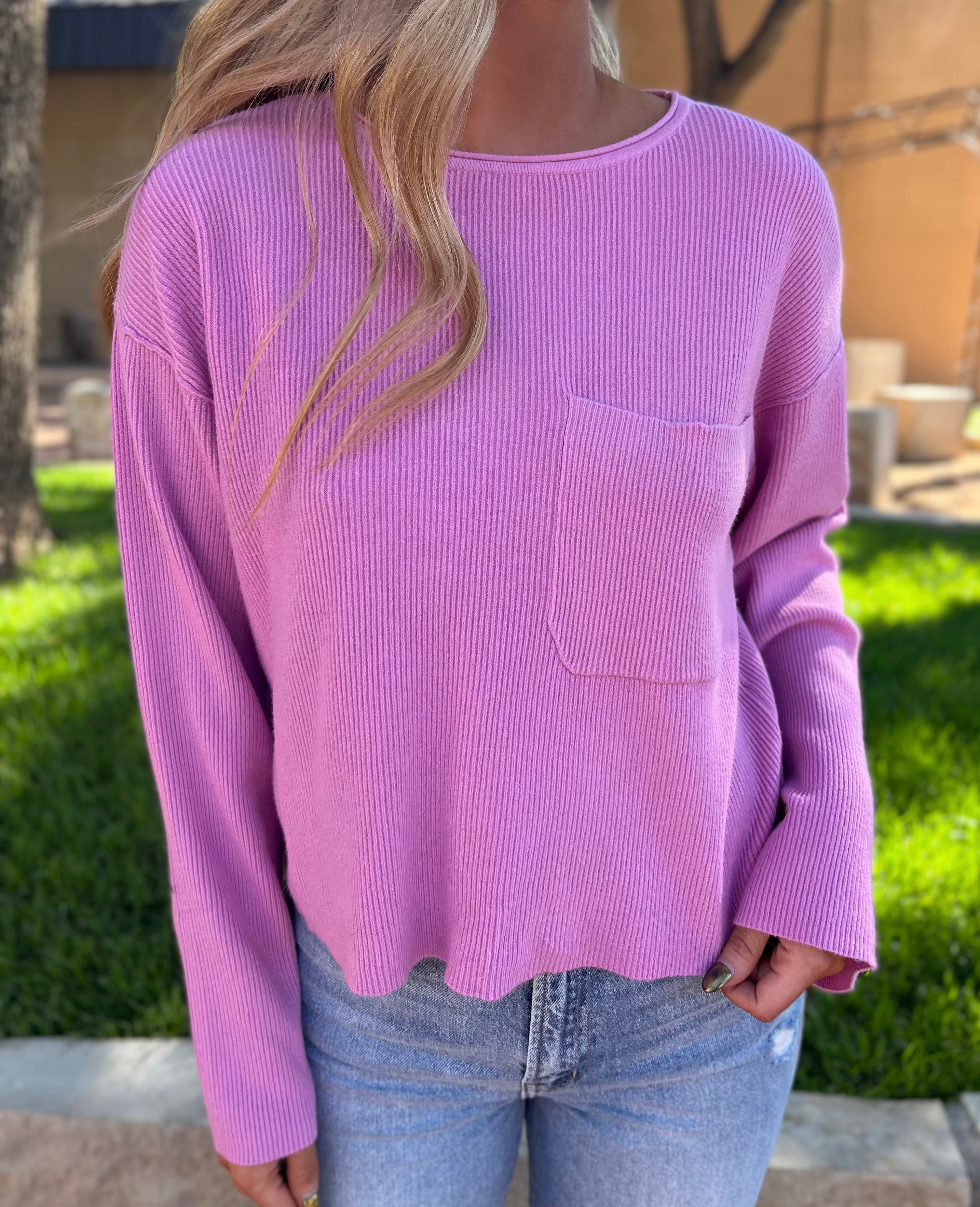 BOAT NECK RIBBED SWEATER- ORCHID