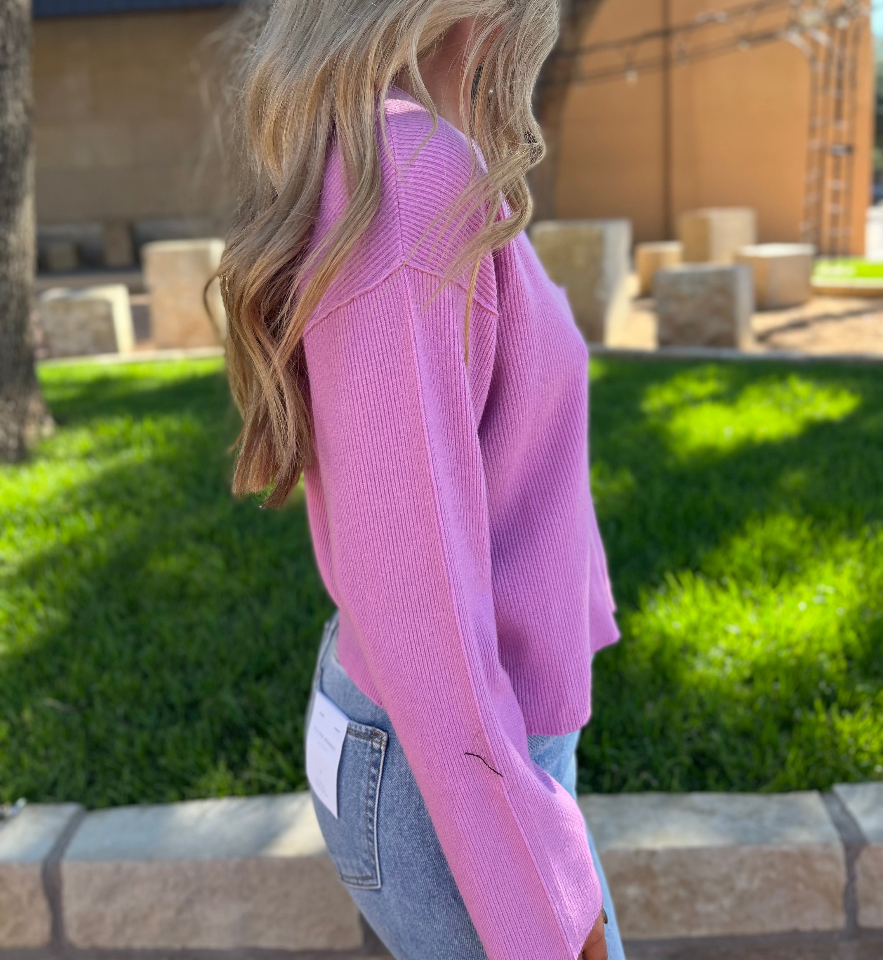 BOAT NECK RIBBED SWEATER- ORCHID