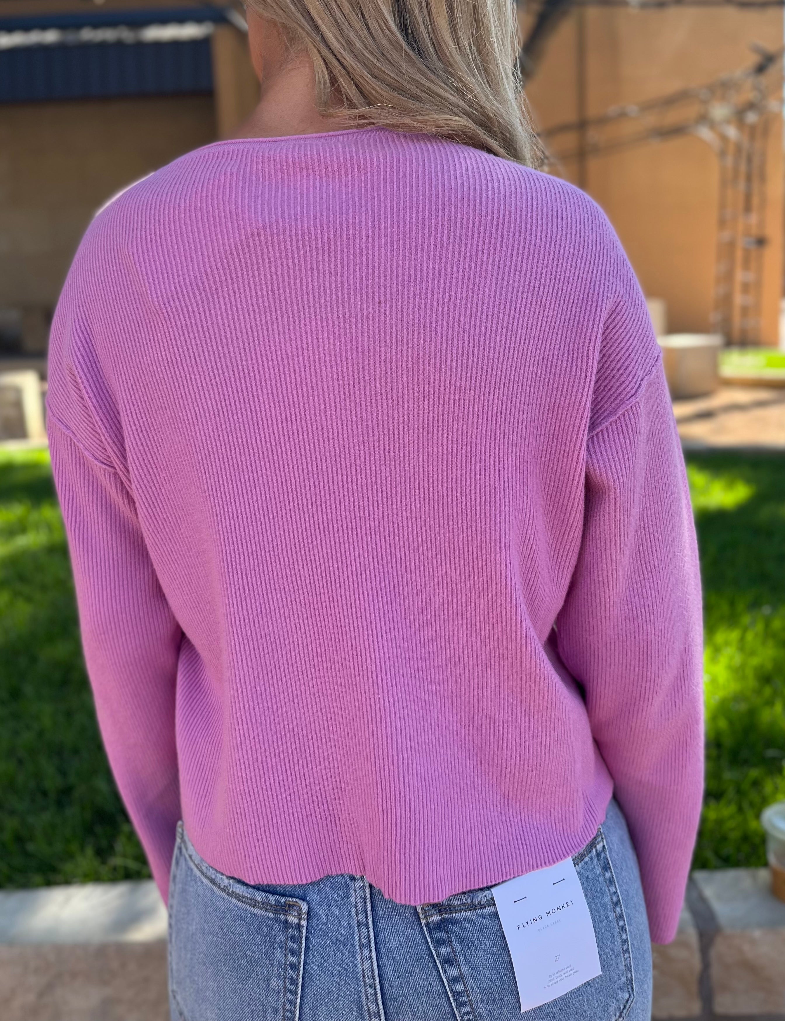 BOAT NECK RIBBED SWEATER- ORCHID