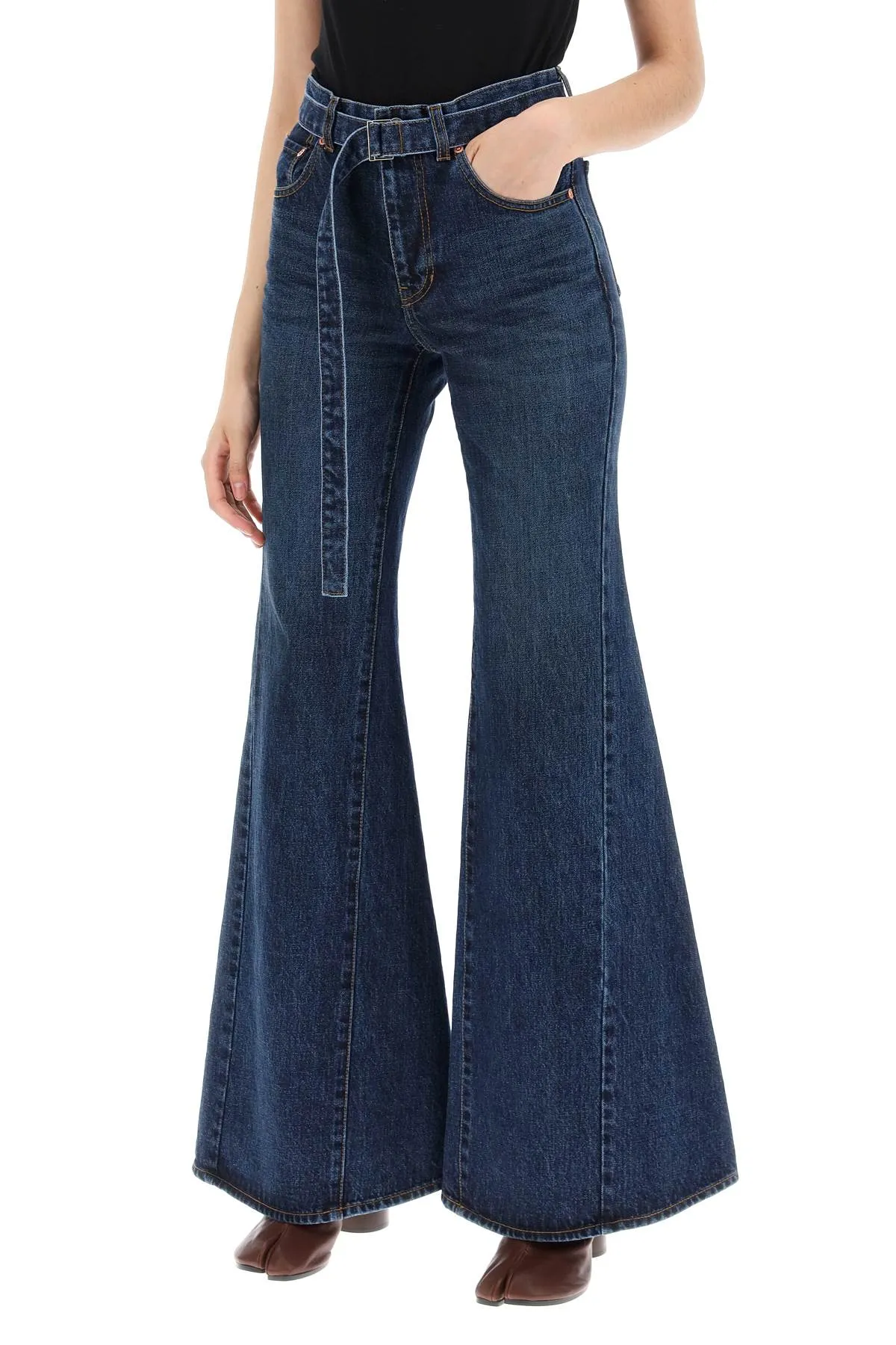 boot cut jeans with matching belt 24 07290 BLUE