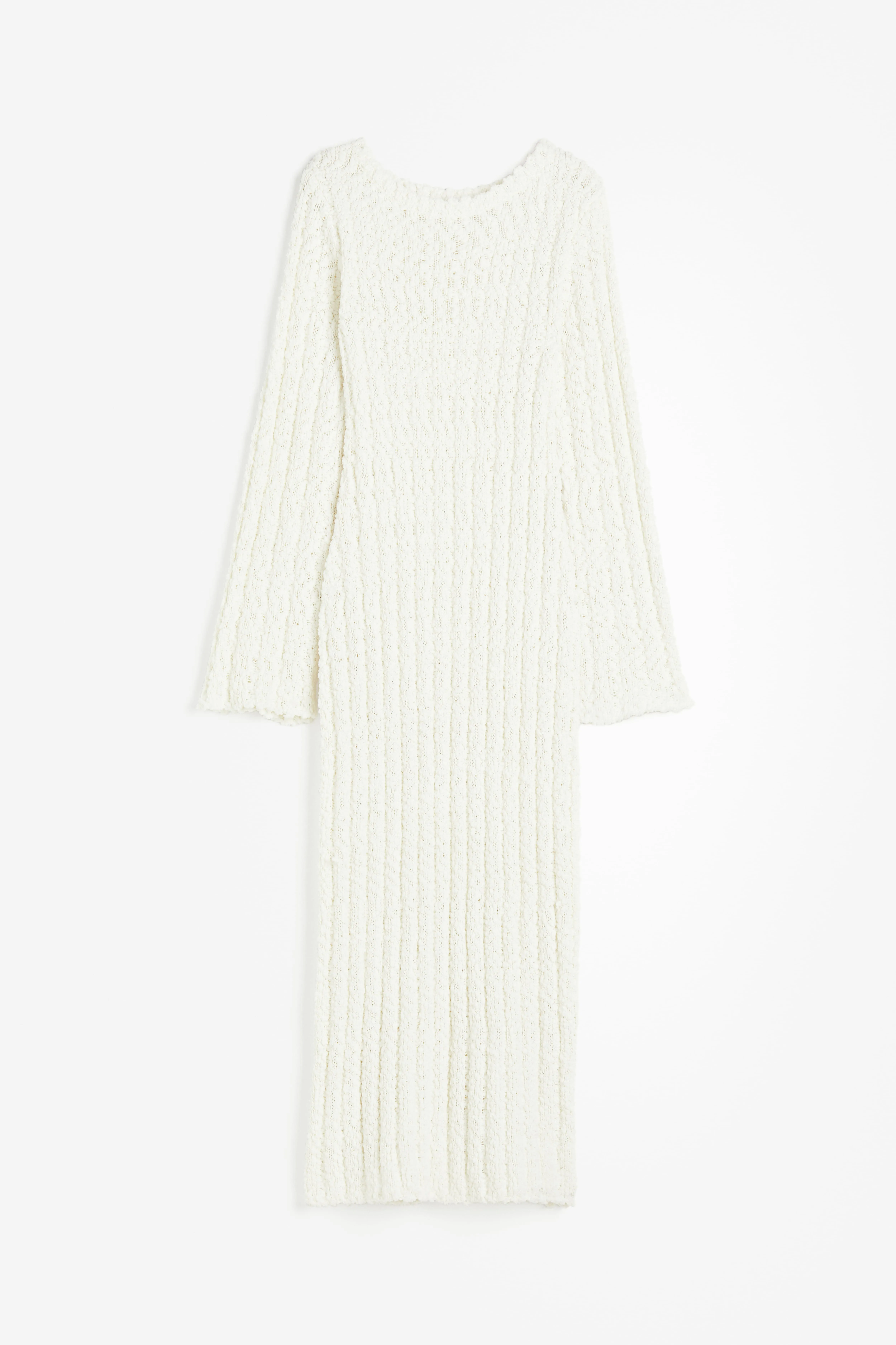 Bouclé-knit bodycon dress - Boat neck - Long sleeve - Cream - Ladies | H&M GB