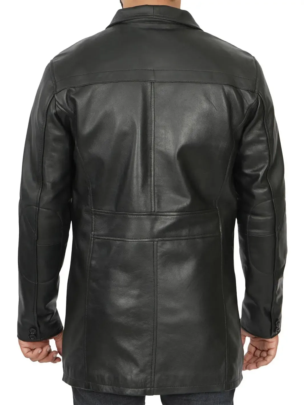 Bristol Mens Black Real Leather Car Coat