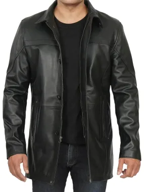 Bristol Mens Black Real Leather Car Coat