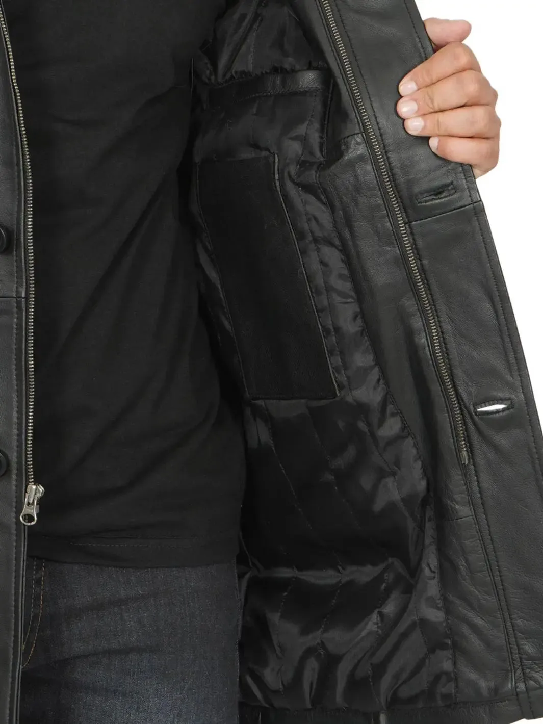 Bristol Mens Black Real Leather Car Coat