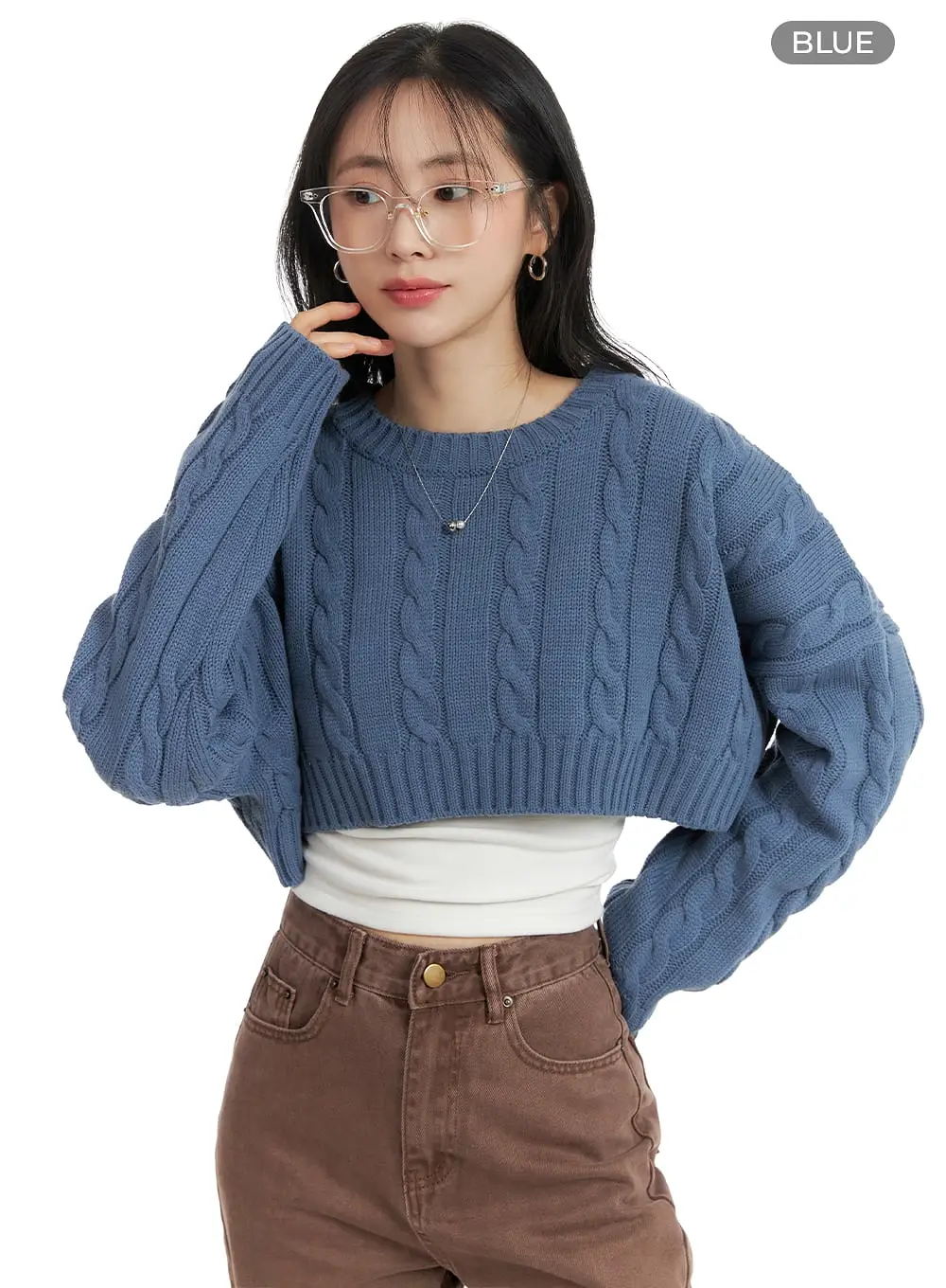 Cable Knit Cropped Sweater OM412