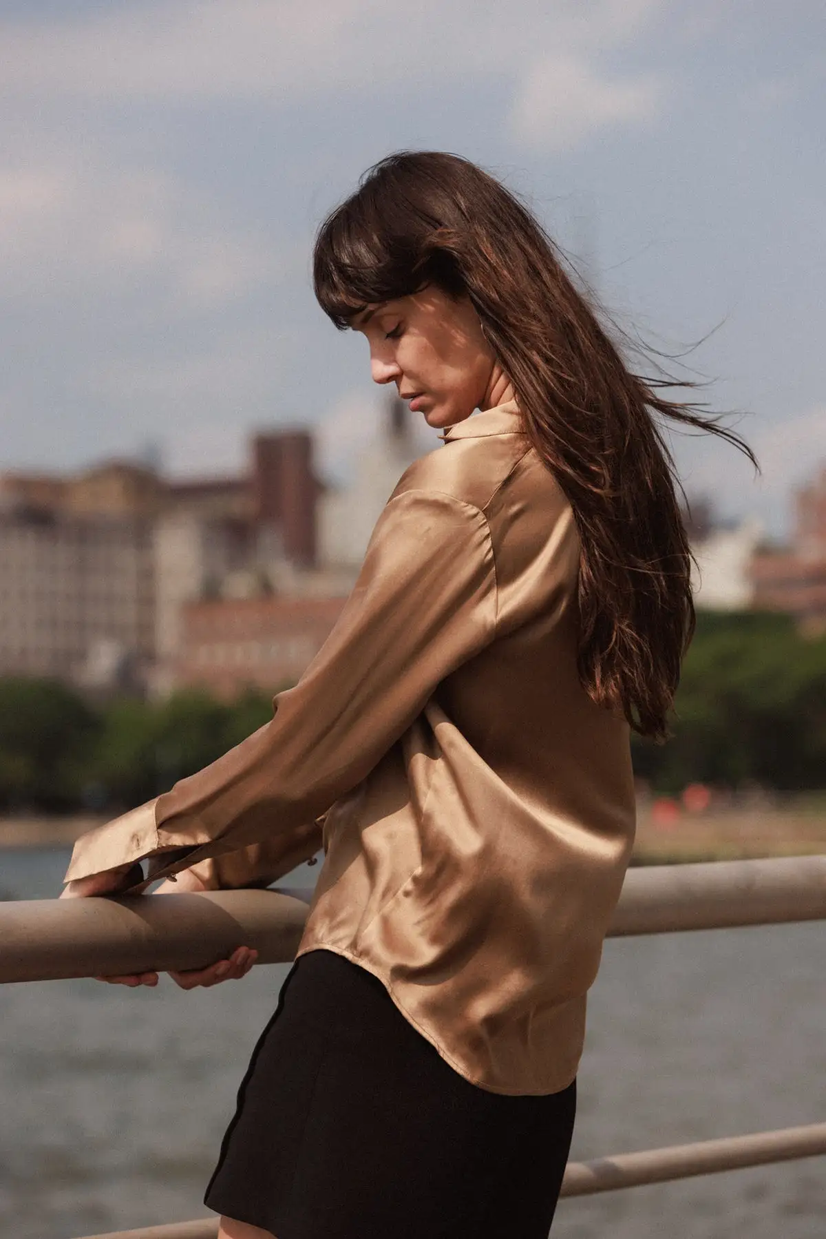 Catherine Gee Daria French Cuff Silk Blouse in Mocha