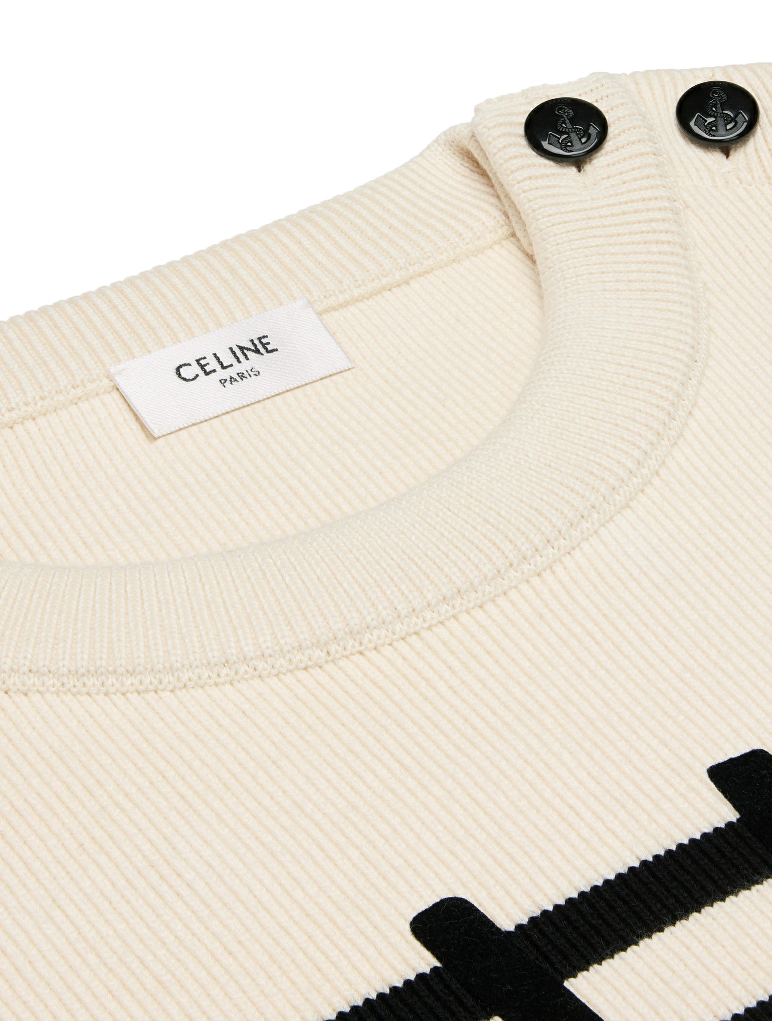 CELINE MARINIRE CREW NECK SWEATER IN COTTON OFF-WHITE / BLACK