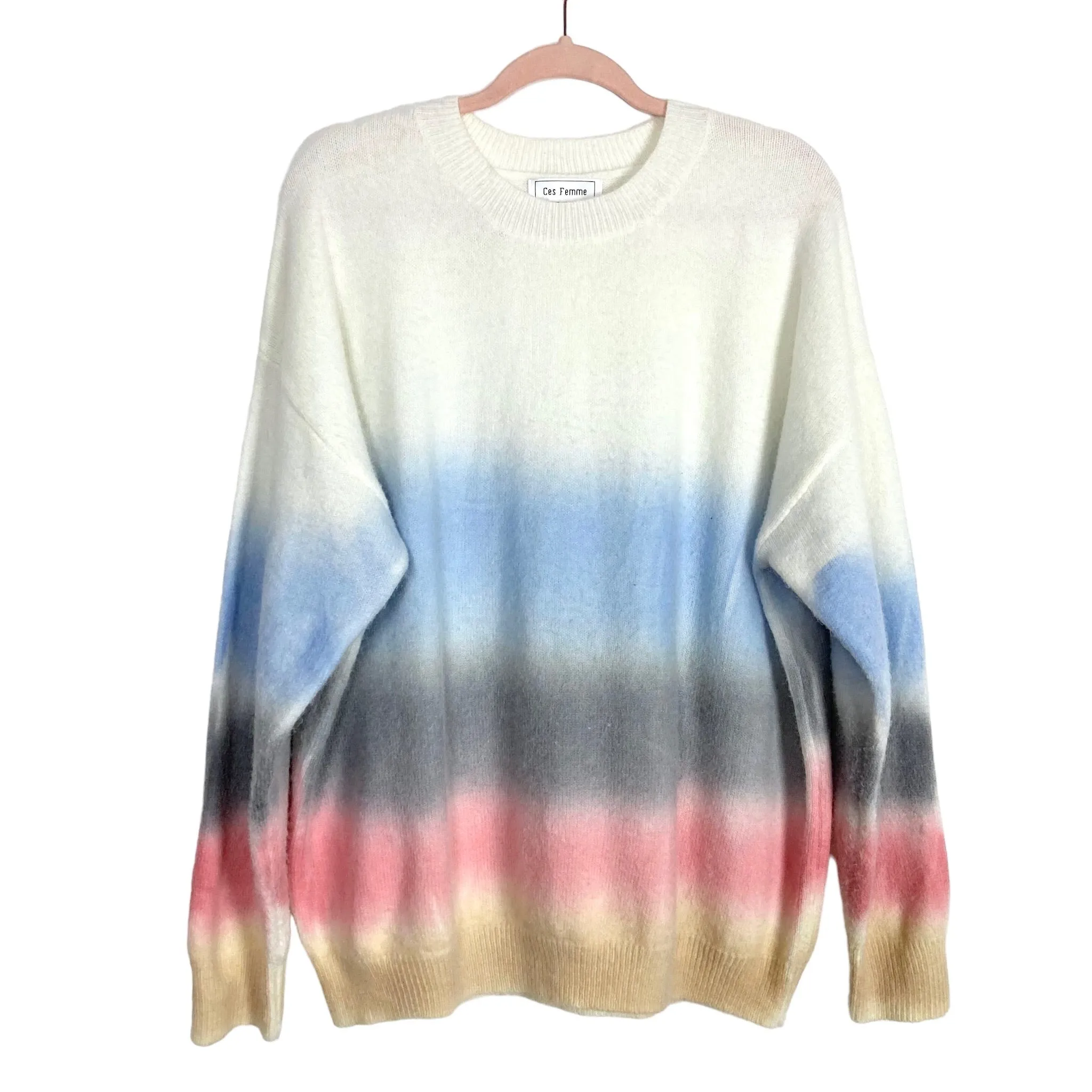 Ces Femme Ivory/Blue/Pink Ombre Sweater- Size M (see notes)