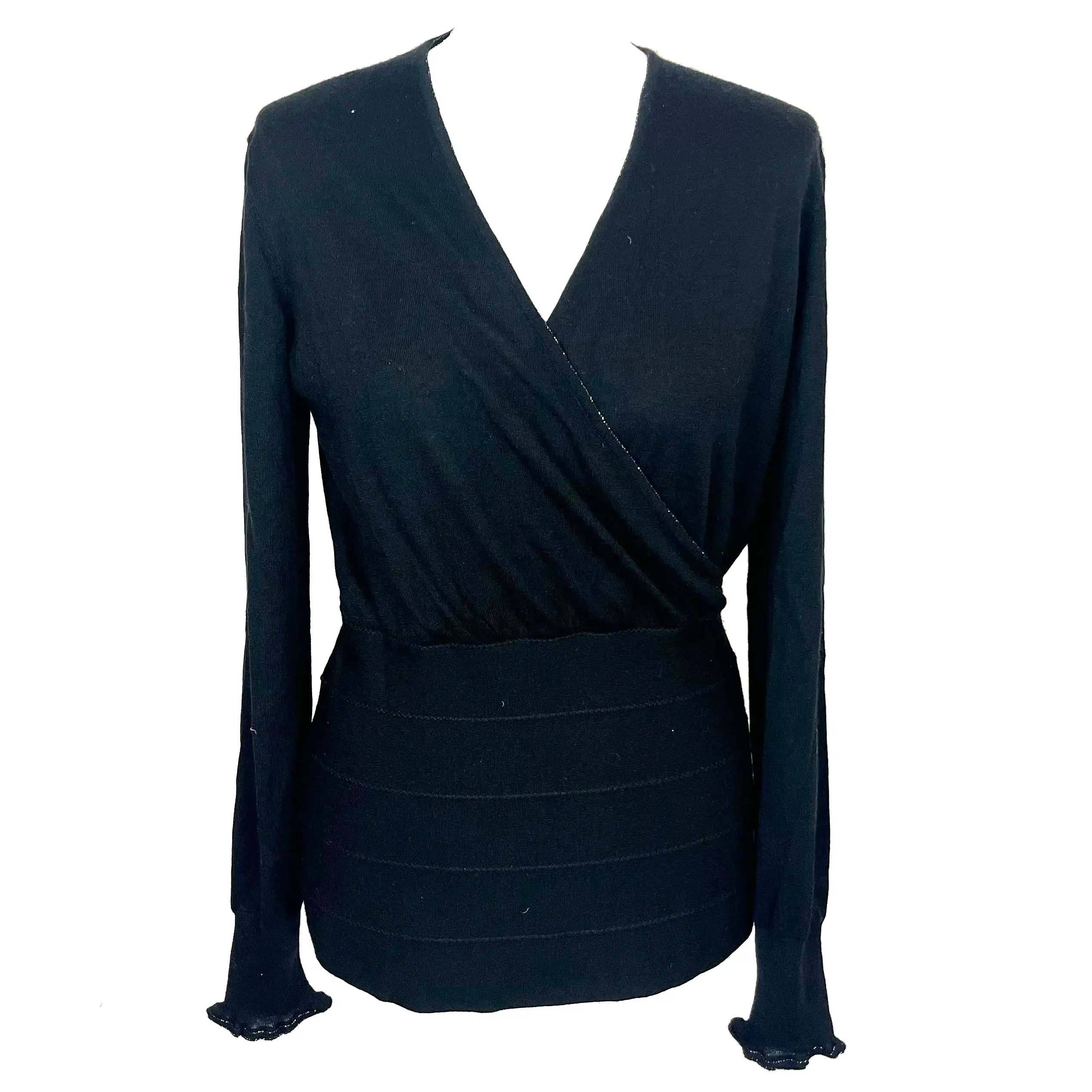 Chanel Black Superfine Cashmere & Silk V Neck Sweater M