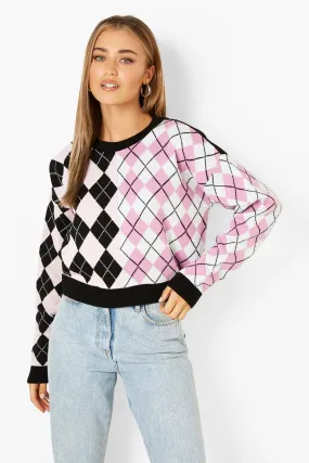 Color Block Argyle Flannel Sweater