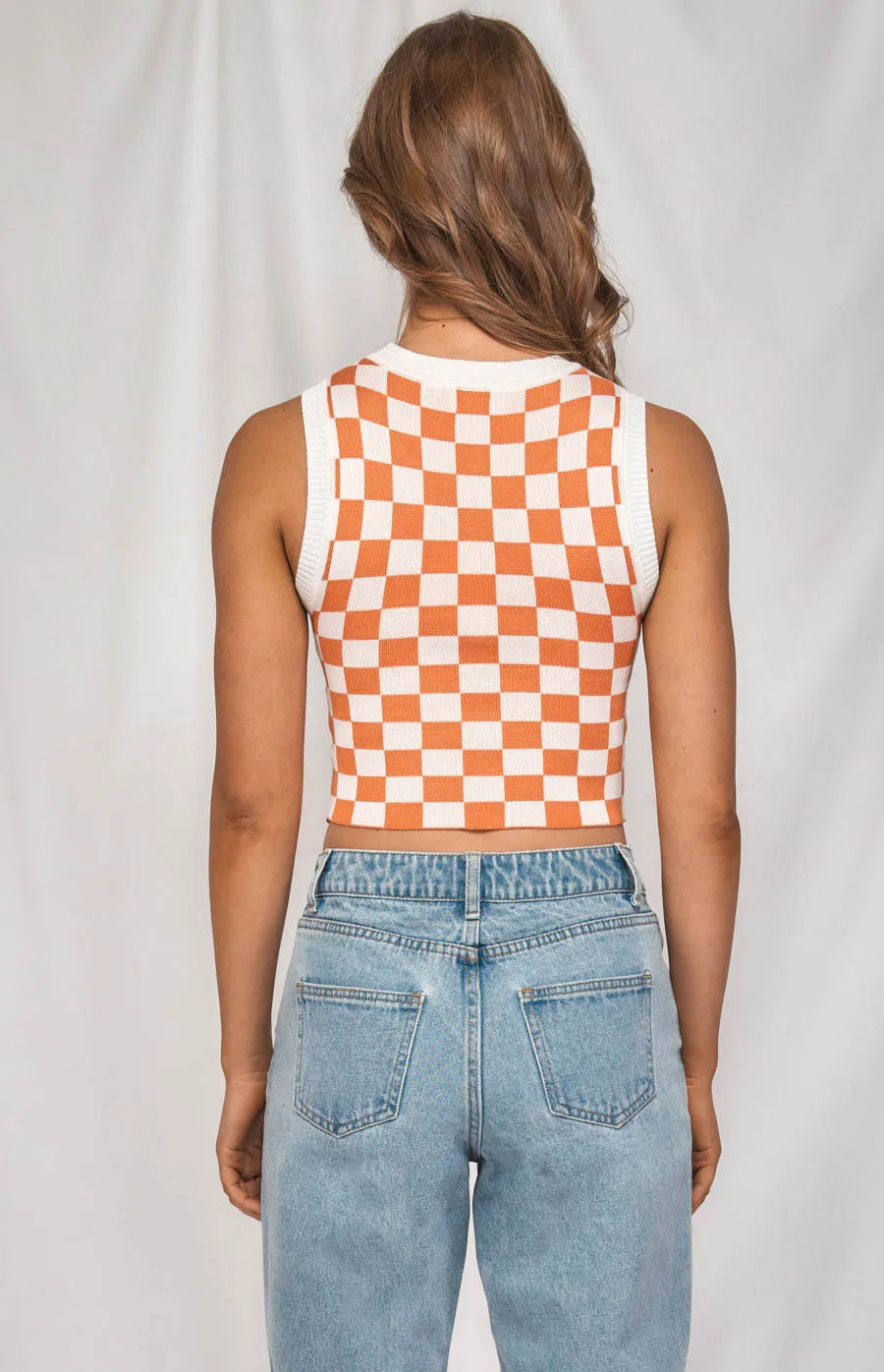 Contrast Rib Checkered Knit Tank Top (WKN324) 