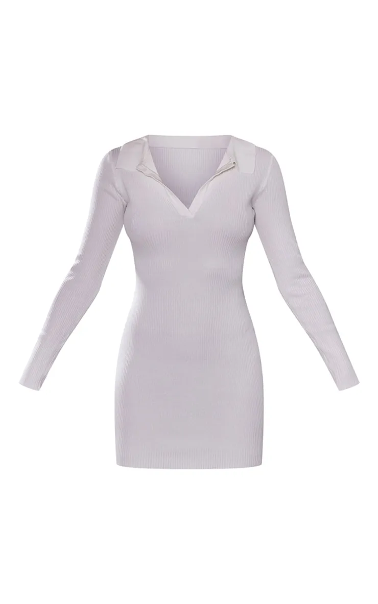 Cream Long Sleeve Rib Knitted Bodycon Mini Dress