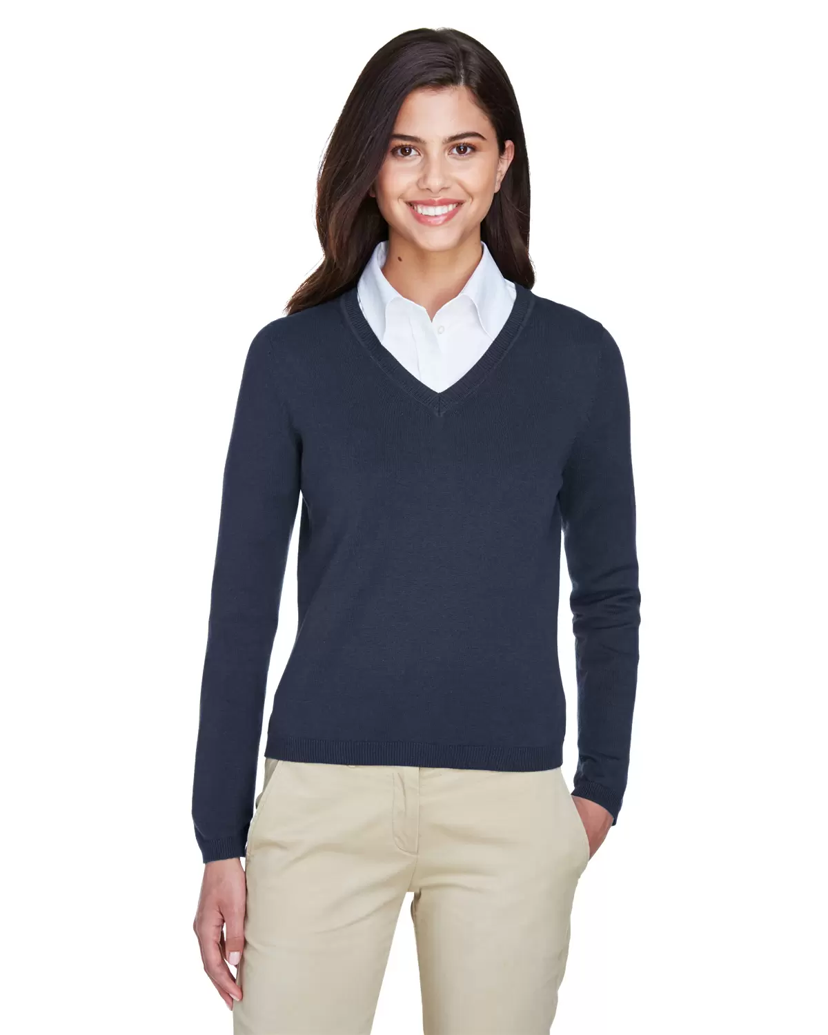 D475W Devon & Jones Ladies' V-Neck Sweater SKU: D475W