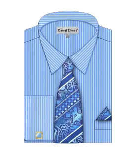 DANIEL ELLISSA PINSTRIPED ALL OVER BODY FRENCH CUFF SHIRT DS3827P2 BLUE