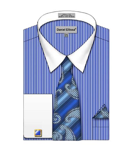 DANIEL ELLISSA PINSTRIPED FRENCH CUFF SHIRT DS3826P2 ROYAL