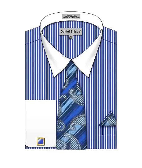 DANIEL ELLISSA PINSTRIPED FRENCH CUFF SHIRT DS3826P2 ROYAL