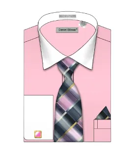 DANIEL ELLISSA SOLID BODY WHITE COLLAR BASIC FRENCH CUFF SHIRT DS3825P2 PINK