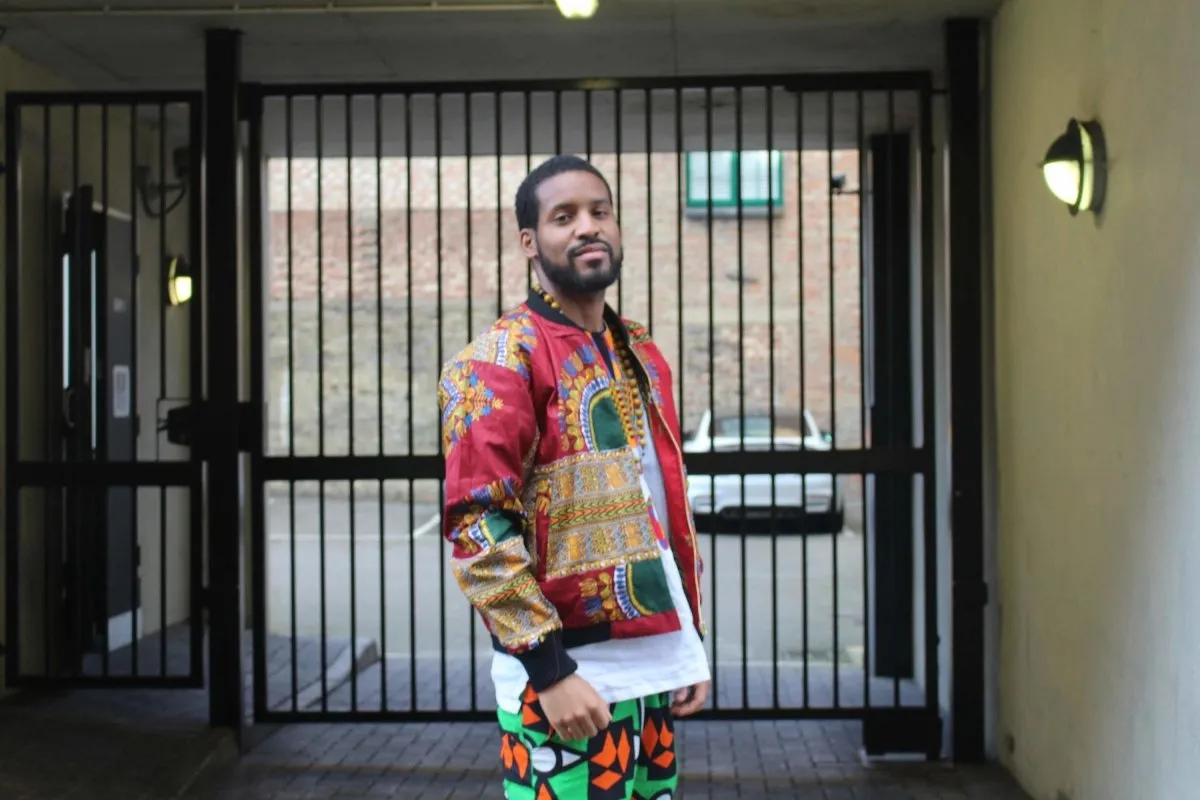 Dashiki Bomber Jacket in Red African Print