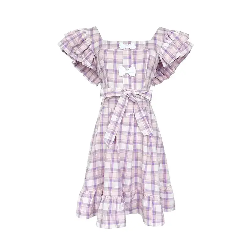 Dolly Kawaii Princess Jfashion Purple Plaid Ruffle Dress