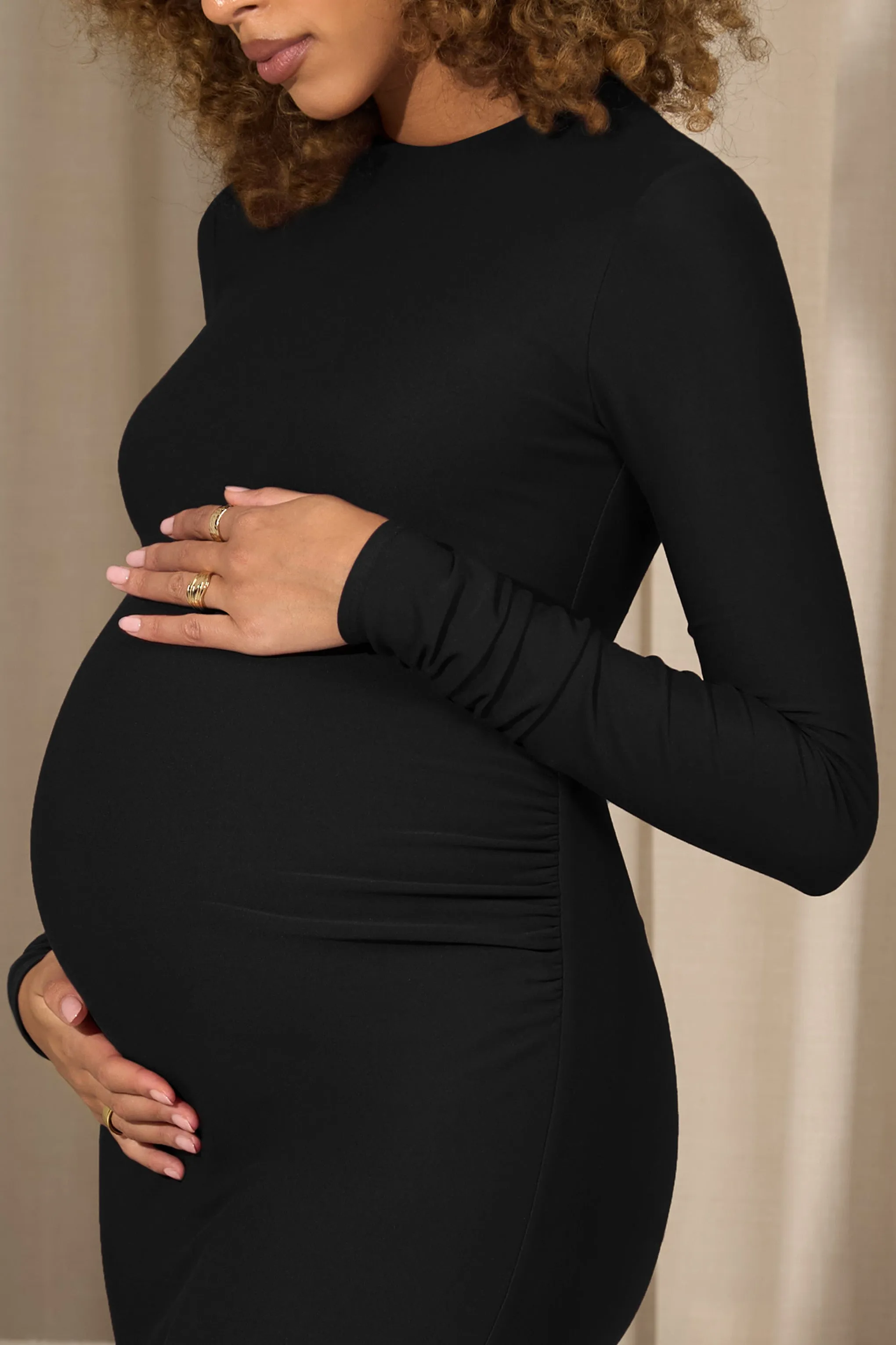 Dove | Black Bodycon Long-Sleeve Maternity Maxi Dress