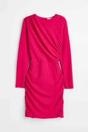 Draped bodycon dress - Round neck - Long sleeve - Cerise - Ladies | H&M GB