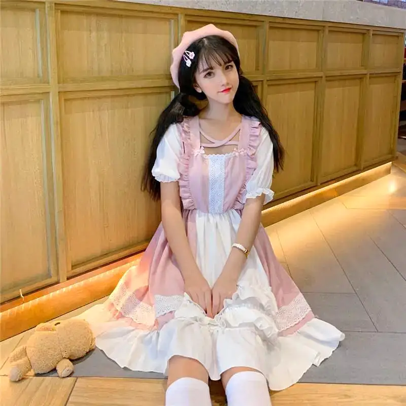 Eli Blossom Pink Frilly Short Sleeve Kawaii Princess Lolita Dress