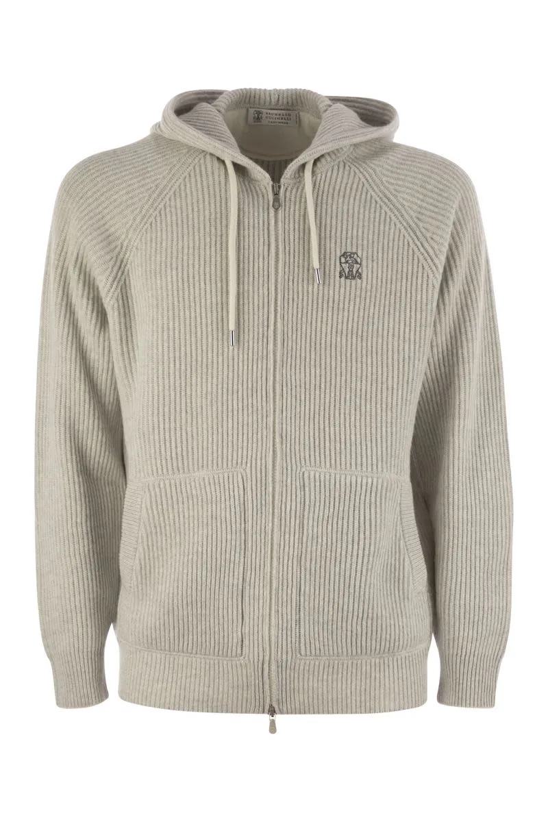 ENGLISH RIB CASHMERE KNIT HOODED TOPWEAR