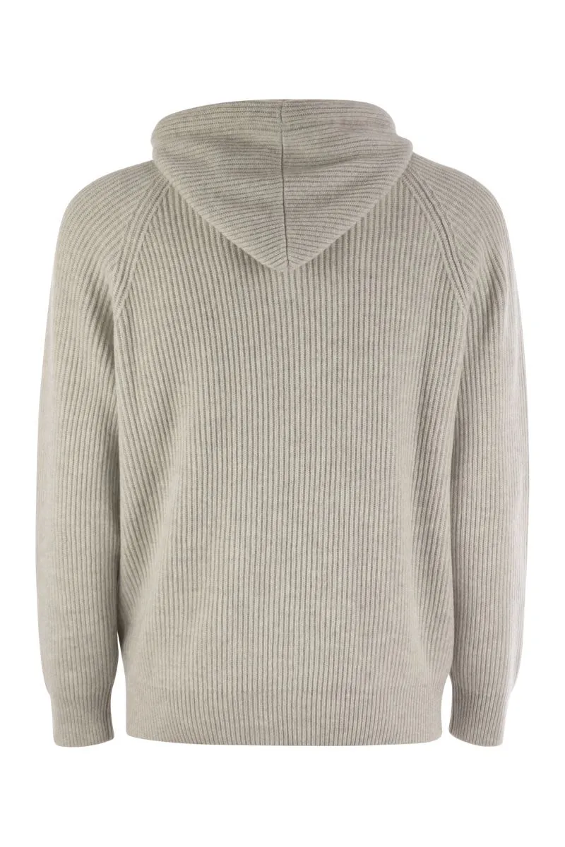 ENGLISH RIB CASHMERE KNIT HOODED TOPWEAR