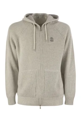 ENGLISH RIB CASHMERE KNIT HOODED TOPWEAR