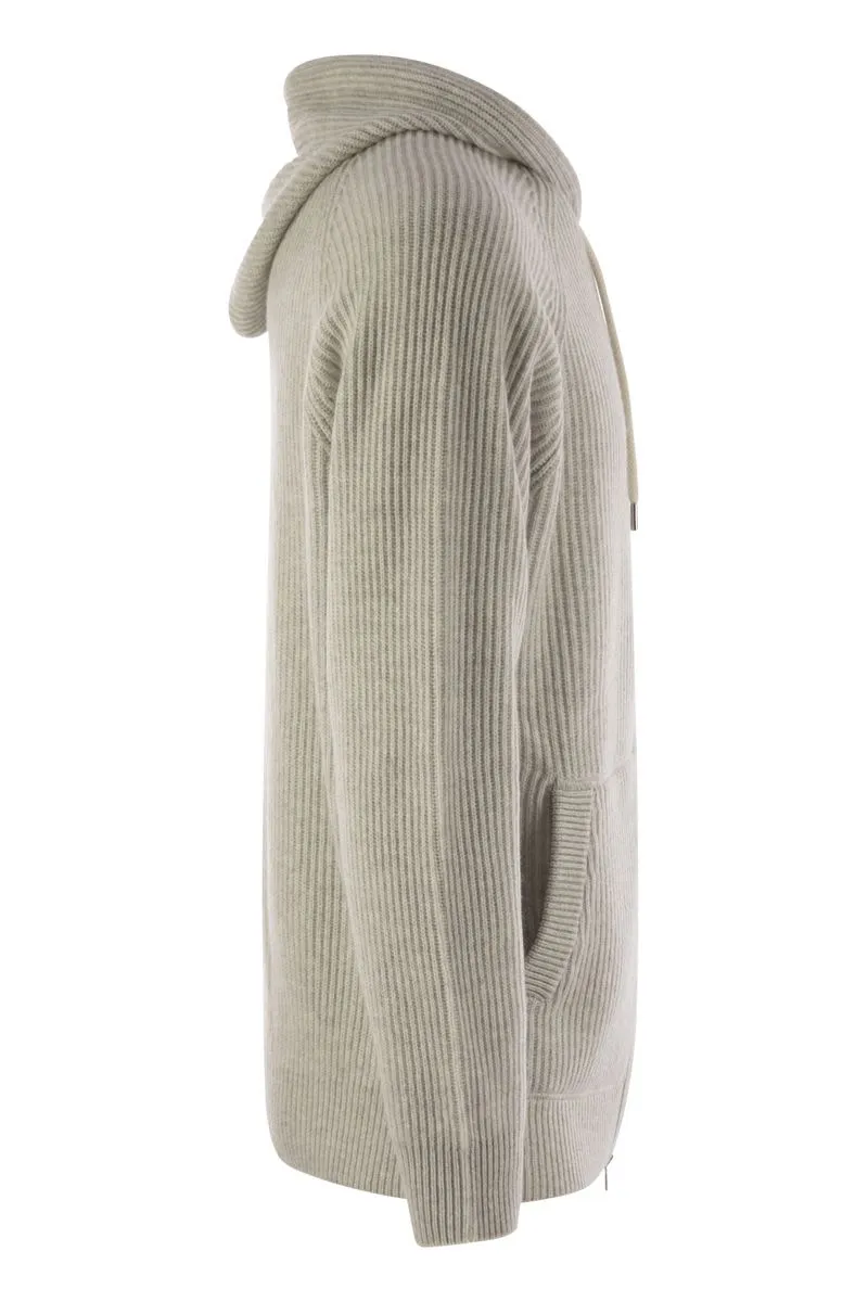 ENGLISH RIB CASHMERE KNIT HOODED TOPWEAR