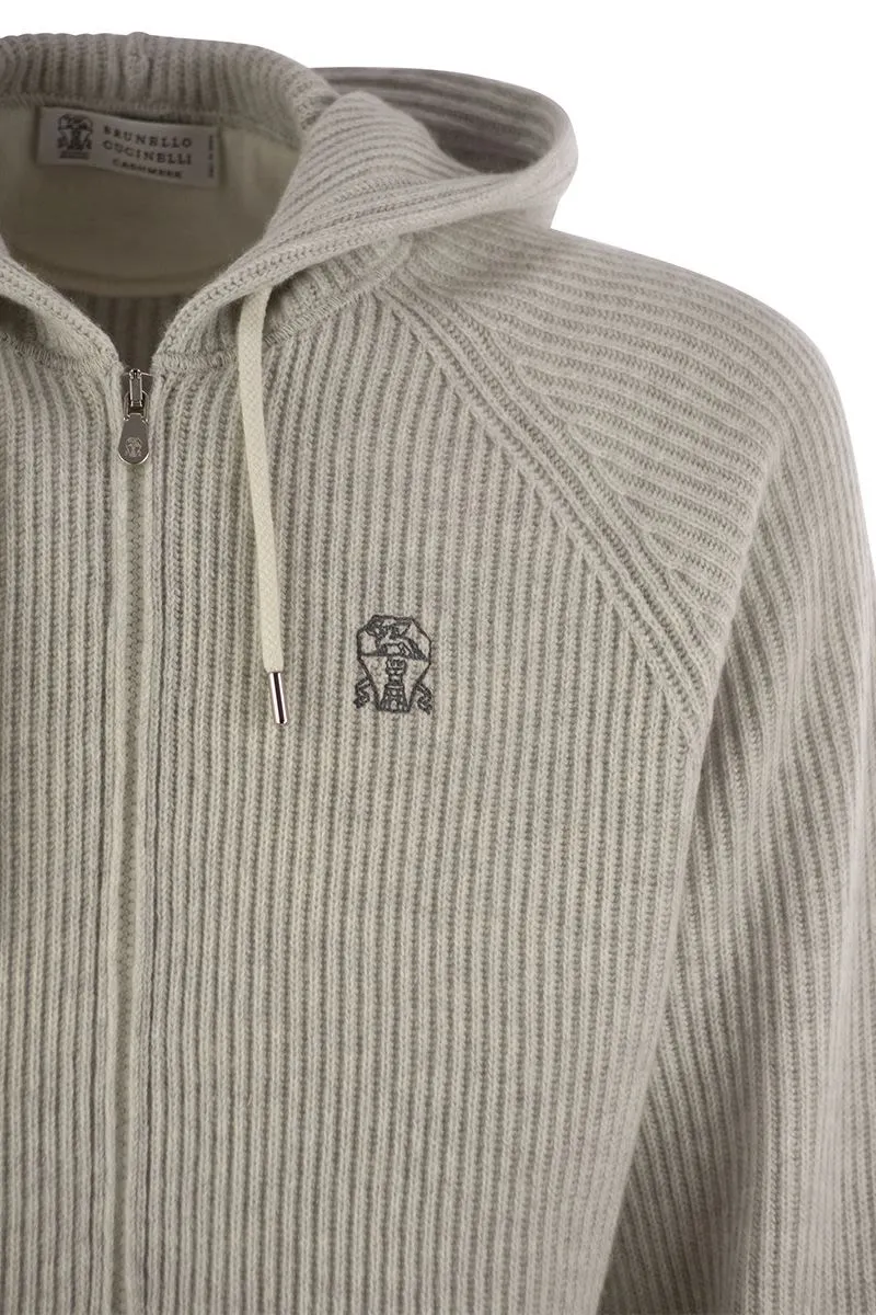 ENGLISH RIB CASHMERE KNIT HOODED TOPWEAR