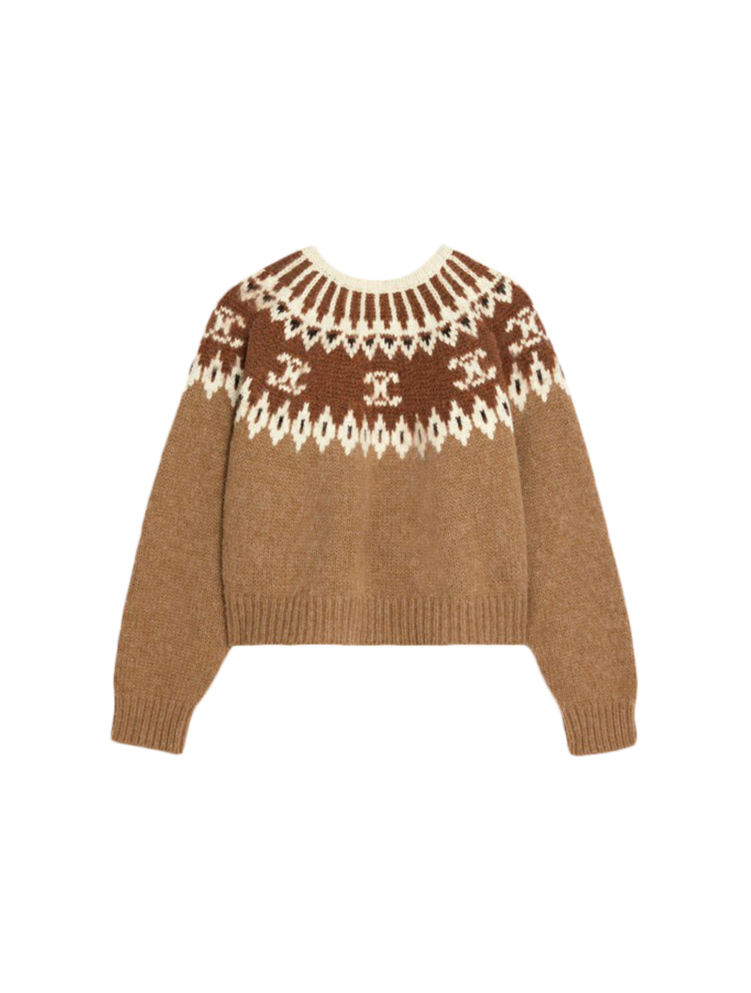 “FAIR ISLE” TRIOMPHE CREW NECK SWEATER IN WOOL CAMEL