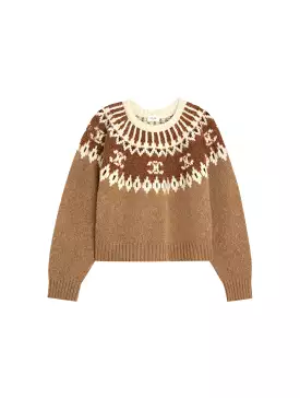 “FAIR ISLE” TRIOMPHE CREW NECK SWEATER IN WOOL CAMEL